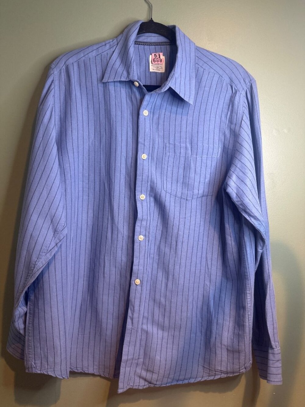 Old Navy Y2K Mens Medium Blue 40% Linen Button Down Shirt Striped Coastal Preppy